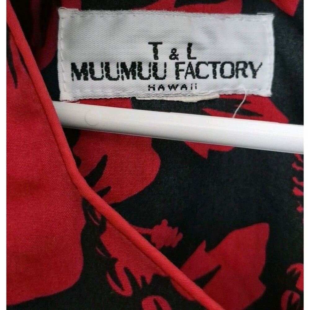 Muumuu Factory Hawaii Tropical Red Black Size 7/8 Dress Luau Ruffle Island Midi - Picture 7 of 12